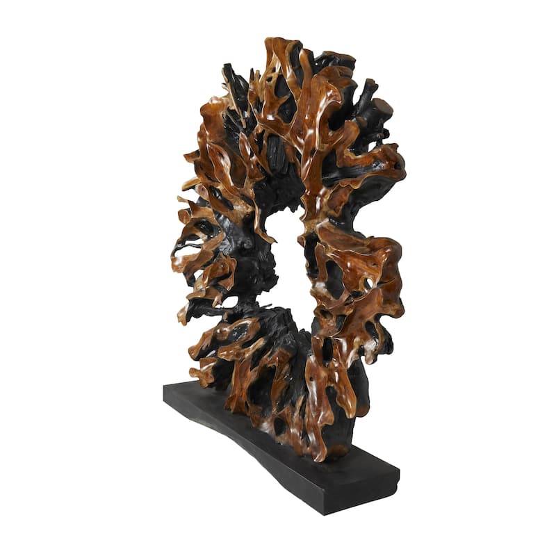 Teak Wood Abstract Handmade Large Oversized Tree Root Floor Decorative Sculpture - Brown or Light Brown - Roche River Decor