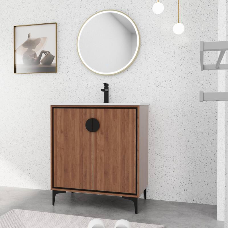 BNK 24/30 inch Freestanding Single Sink Bathroom Vanity with Soft Close Door and 1 Adjustable Shelf