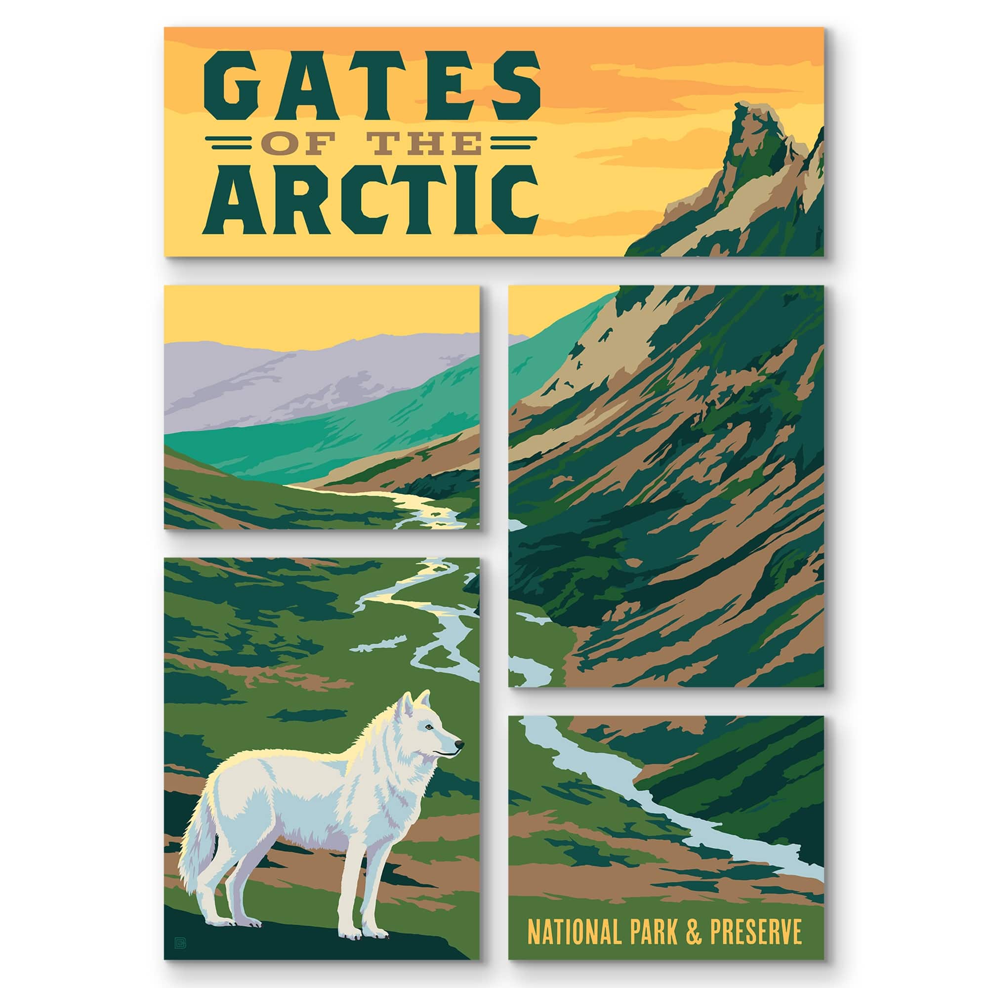 Americanflat Gates of the Arctic National Park Wolf 5 Piece Grid Wall ...