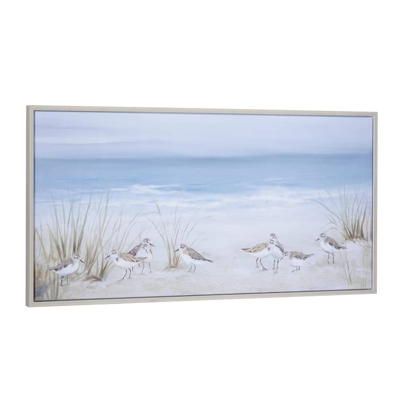Canvas Bird Living Room Framed Wall Art with Silver Frame - Blue - Roche River Decor