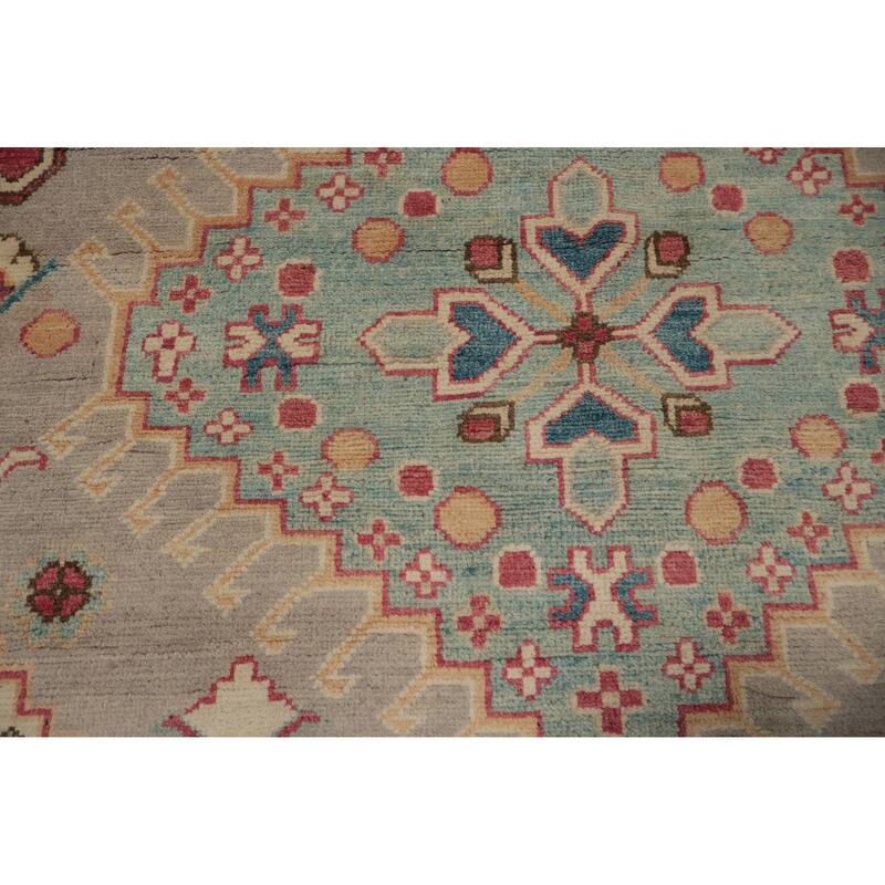 Hand Knotted Oriental 100% Wool Carpet Traditional Geometric Greys & Charcoal Kazak Area Rug - 11' 6'' X 8' 11''