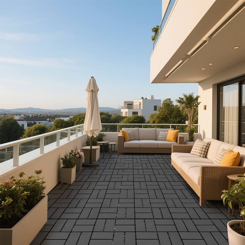 Plastic interlocking decking tiles, 44 packs of terrace decking tiles, 12 inches x 12 inches waterproof