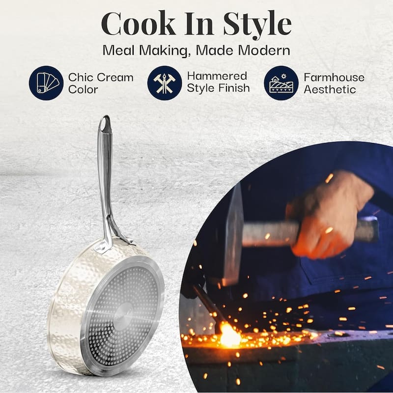Gotham Steel Hammered Cream 10" Ceramic Nonstick Fry Pan with Lid