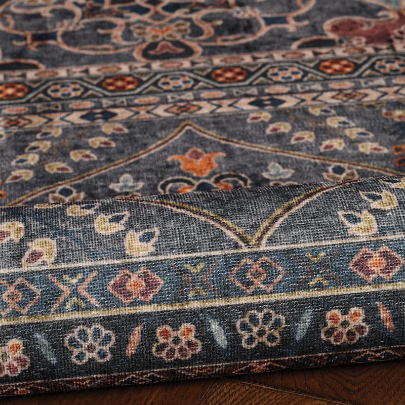 Grant Machine Washable Teal and Ivory Area Rug