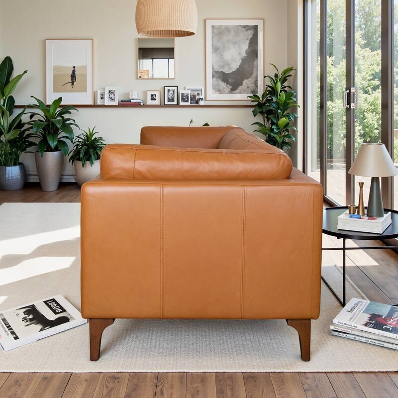 Westwood Mid-Century Modern Genuine Leather 3-Seater Sofa
