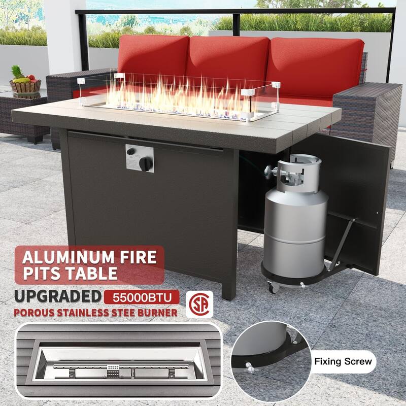 Delnavik 13 Pieces Outdoor Patio Furniture Set with Fire Pit Table w/ Wide Armrests