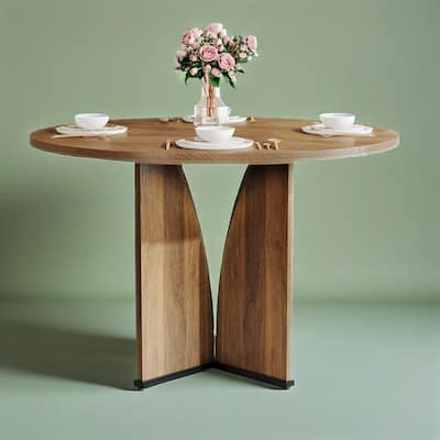 Wood Farmhouse Round Dining Table for 4 People with Sturdy Legs - 39.37 L x 39.37 W x 29.53 H in