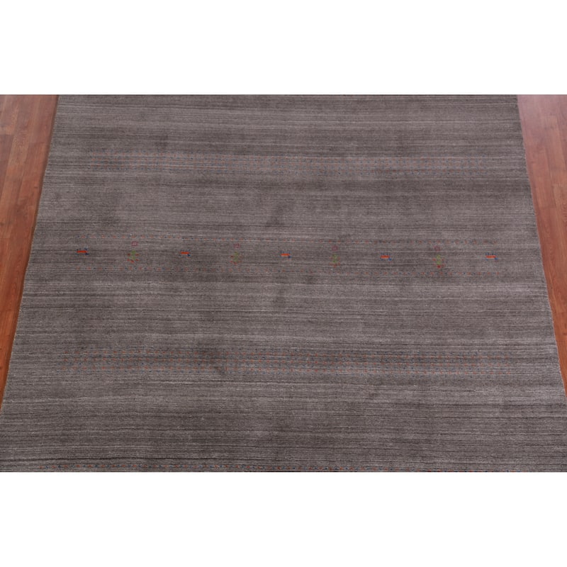 Hand Knotted Oriental 100% Wool Carpet Tribal Tribal Greys & Charcoal Gabbeh Area Rug - 9' 8'' X 7' 11''