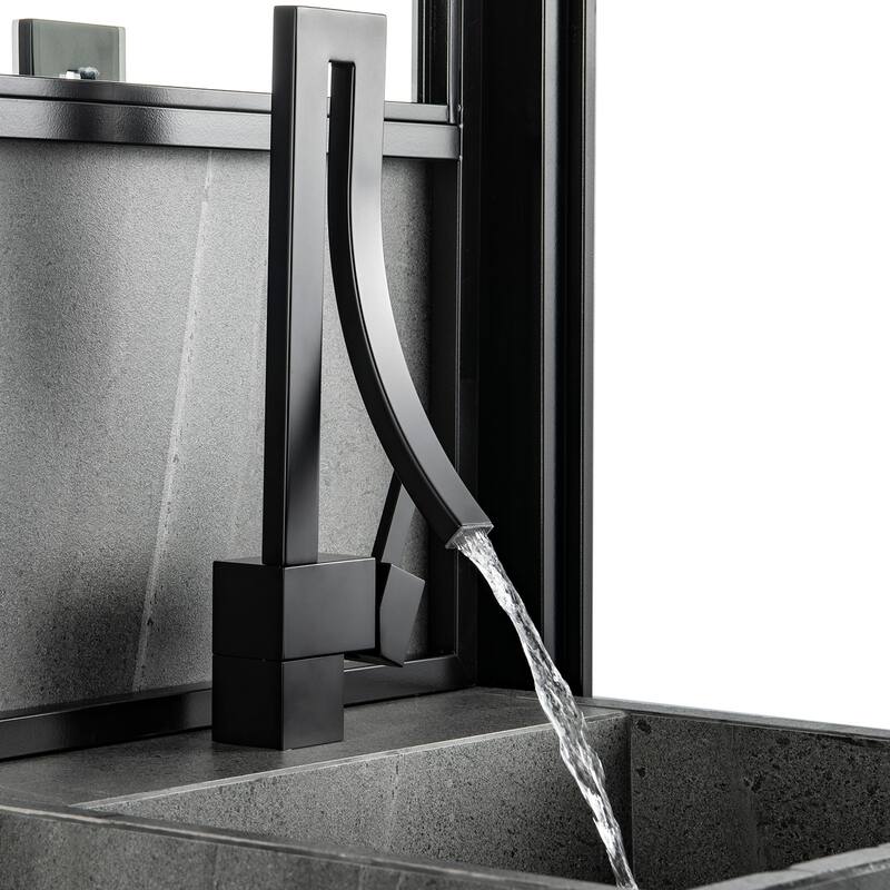 Modland Black/Gold Bathroom Sink Faucet Single Hole, Single Handle, Brass, Waterfall Design - Ideal for Bathroom Sinks - Matte Black