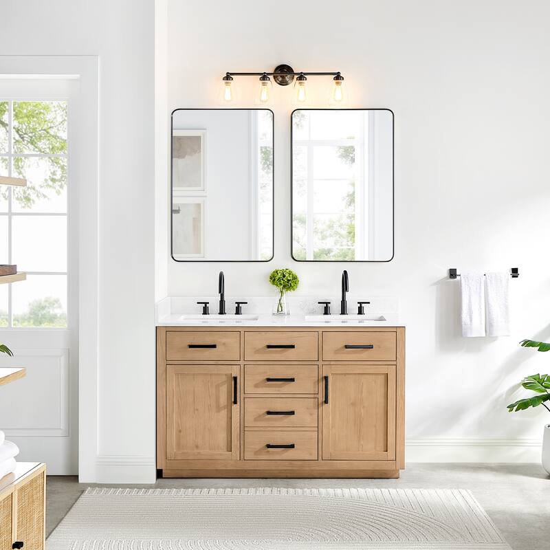 Altair Gavino Bath Vanity with Grain White Composite Stone Top and Mirror