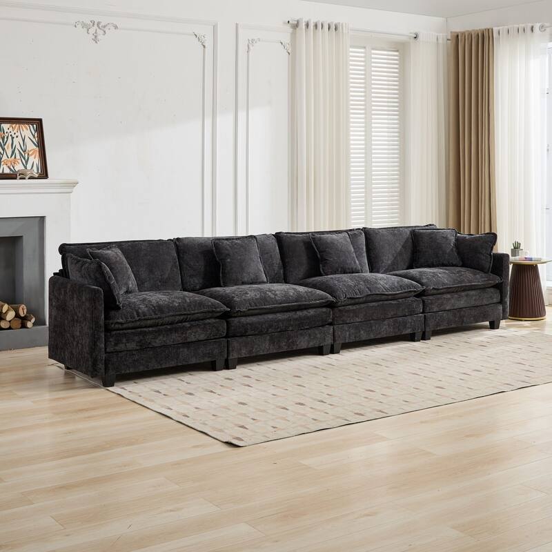 Roomfitters Large Upholstered 4-Seater Sofa with Plush Cushions and Pillows, Modern Cloud Couch for Living Room