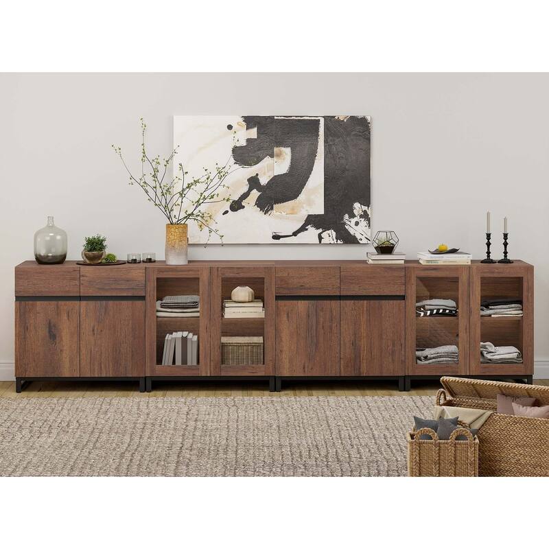 Modern Dresser with Adjustable Shelves, 4 in 1 Storage Cabinet with Glass Doors