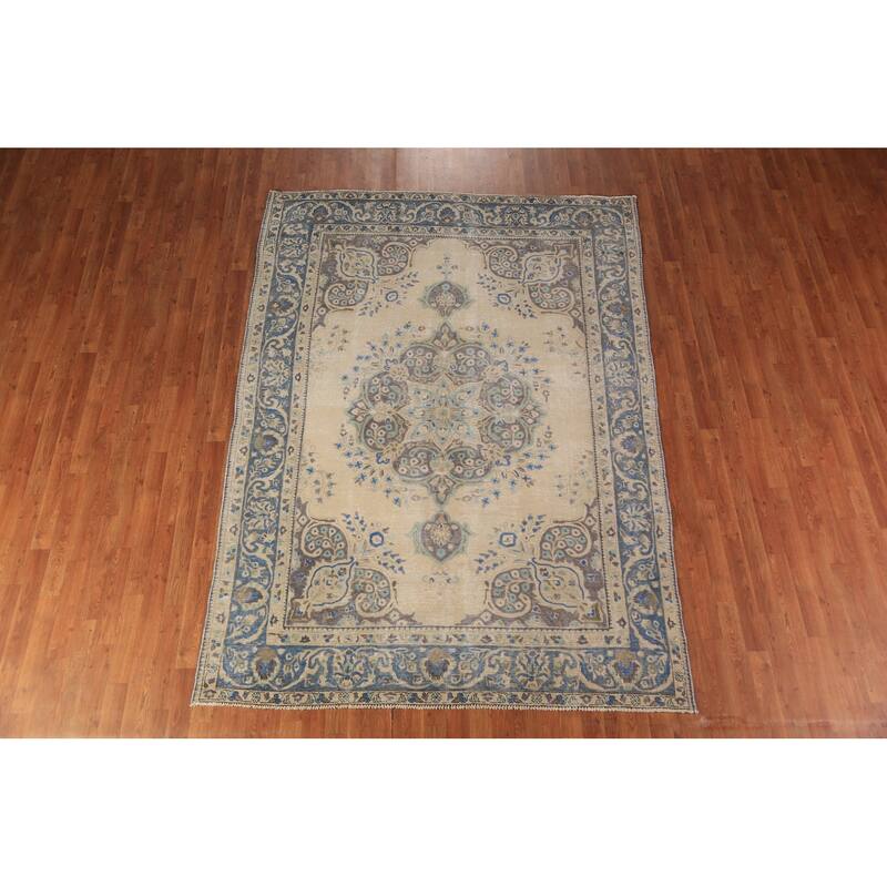 Medallion Tabriz Persian Area Rug Oriental Handmade Floral Wool Carpet - 6'4"x 8'10"