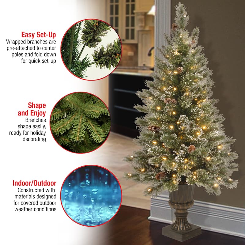 National Tree Company 4 ft. Glittery Bristle Pine Entrance Tree with Twinkly LED Lights - 4 Foot