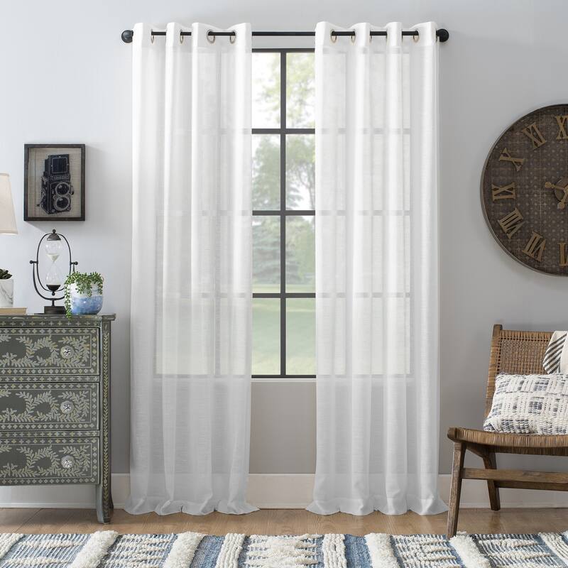 Archaeo Slub Textured Linen Blend Grommet Top Curtain, Single Panel - 52 x 95 - White