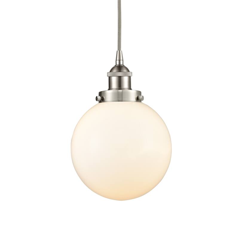 Innovations Lighting 616-1PH-12-8 Beacon Pendant Beacon 8" Wide Mini - Brushed Satin Nickel / Matte White