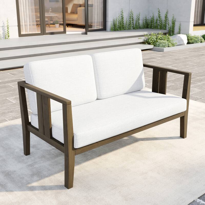 Outdoor Teak Solid Wood Patio Furniture Set Loveseat Armchair Table Collection