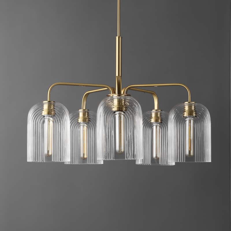 SAFAVIEH Lighting Ayelet 5-Light Adjustable Pendant Chandelier (LED Bulbs Included) - Gold/Clear - 30Wx30Dx59H