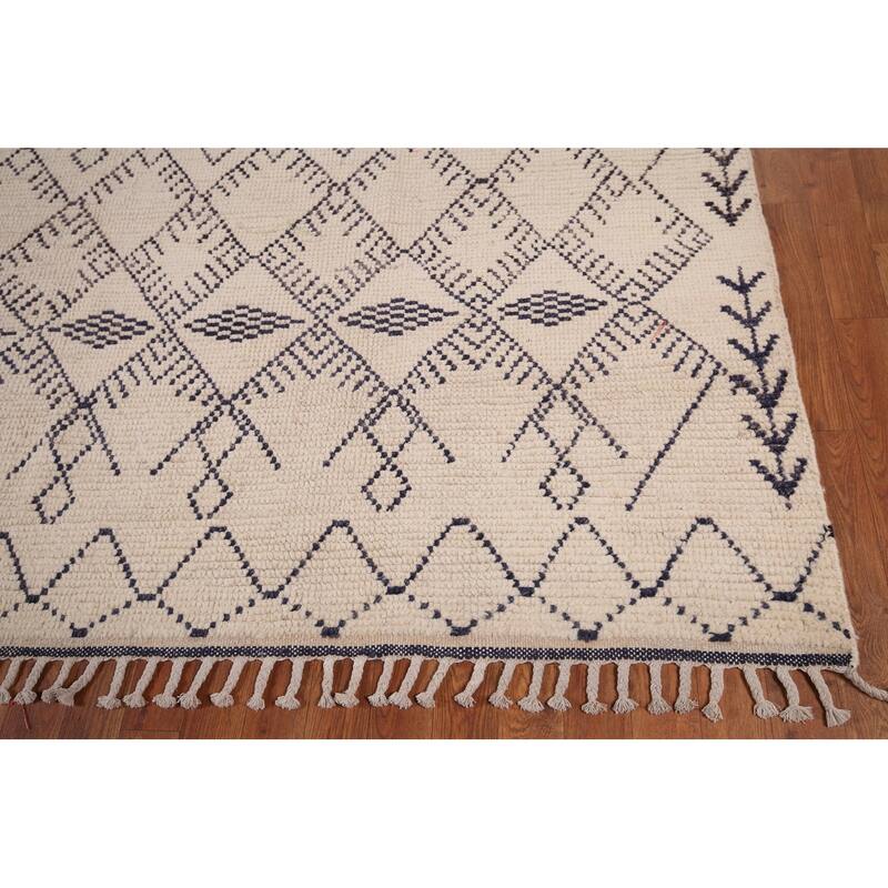 Earth Tone Trellis Moroccan Area Rug Handmade Wool Carpet - 8'1" x 9'6"