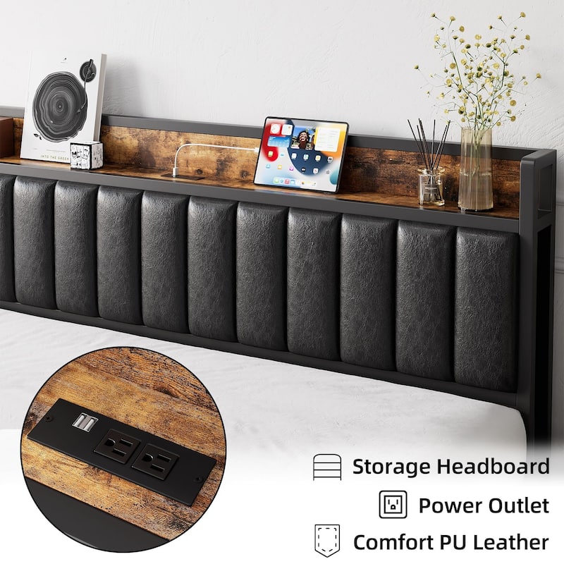 Upholstered Bed Frame with Charging Station