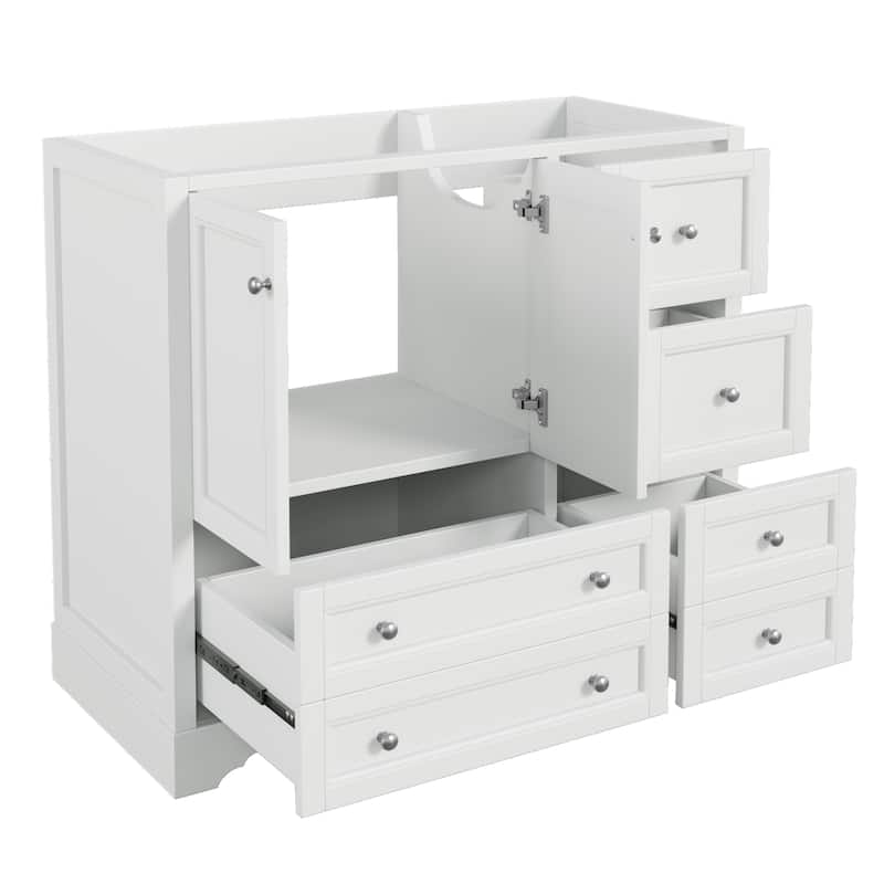 Roomfitters 36 Inch Bathroom Vanity without Sink, Solid Wood Freestanding Cabinet with 4 Drawers and Shelf