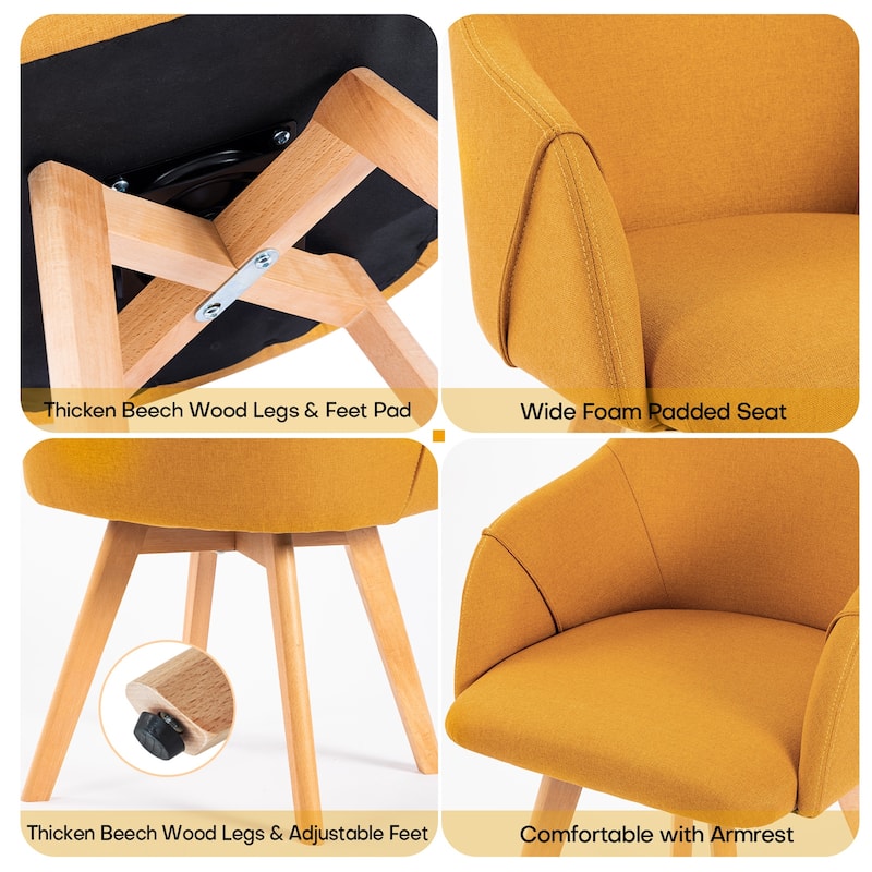 Upholstered Swivel Dining Chairs Set of 2 with Solid Wood Legs - 33.1" H x 21.5" W x 22.5" D