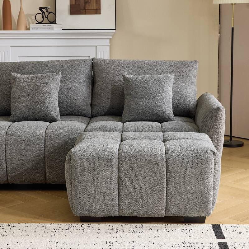 American Tufed Boucle Sofa with Ottoman - 3 Seat 1 Ottoman