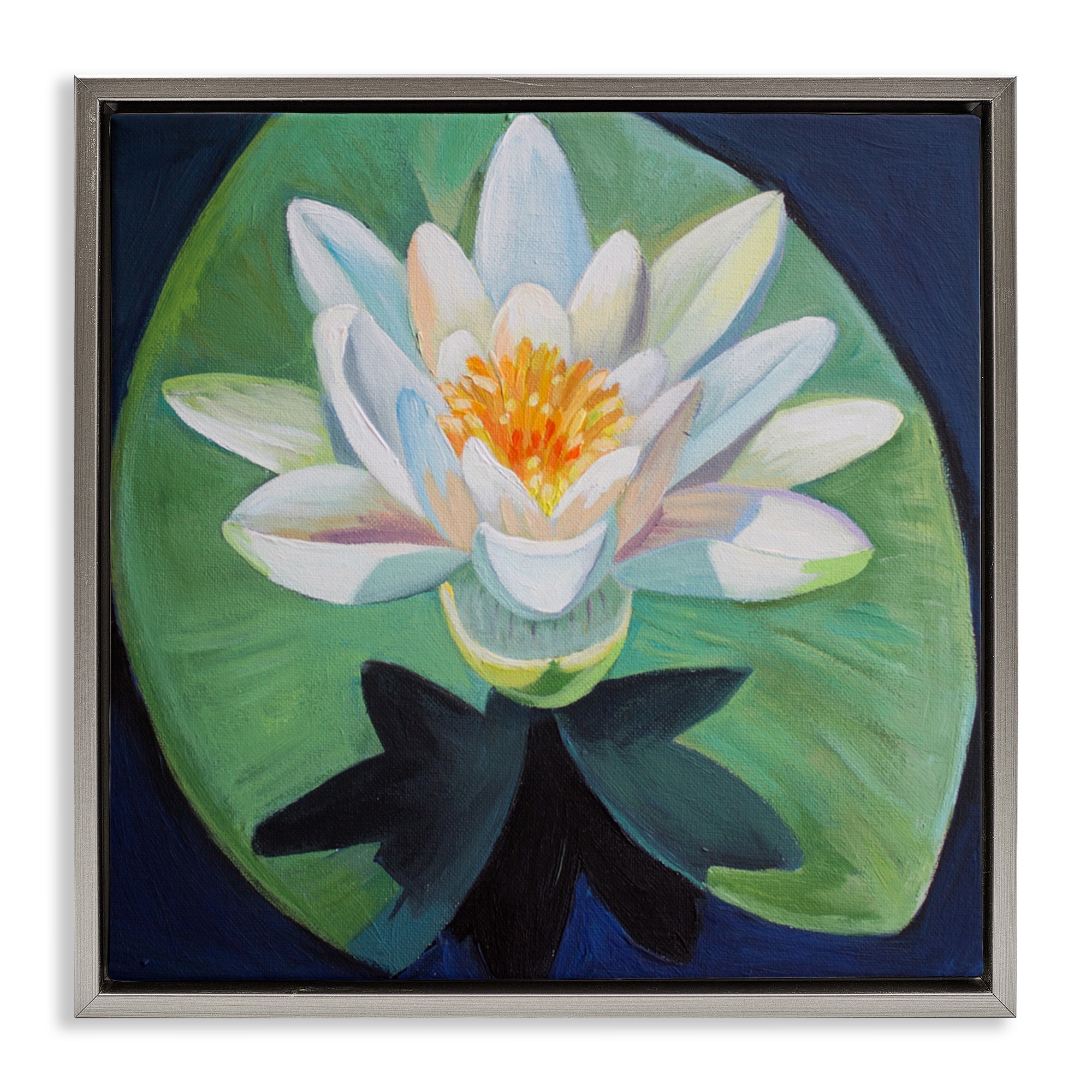 Stupell Elegant Lotus & Lily Pad Framed Floater Canvas Wall Art Design By Violeta Vollmer