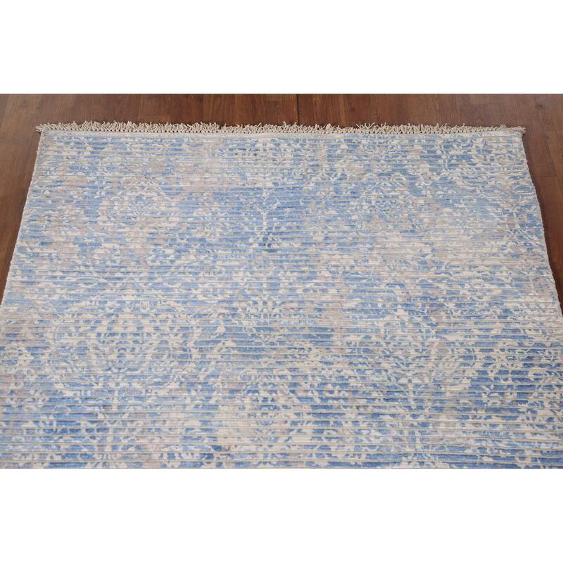 Striped Blue Abstract Modern Accent Rug Handmade Wool Carpet - 3'11"x 5'7"