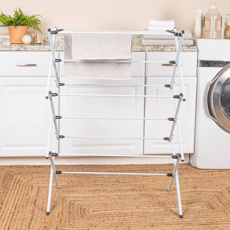 Household Essentials Folding Clothes Drying Rack with Steel Frame and 11 Coated Dowels - 14.3"L x 29.4"W x 42.0"H - 14.3"L x 29.4"W x 42.0"H - White