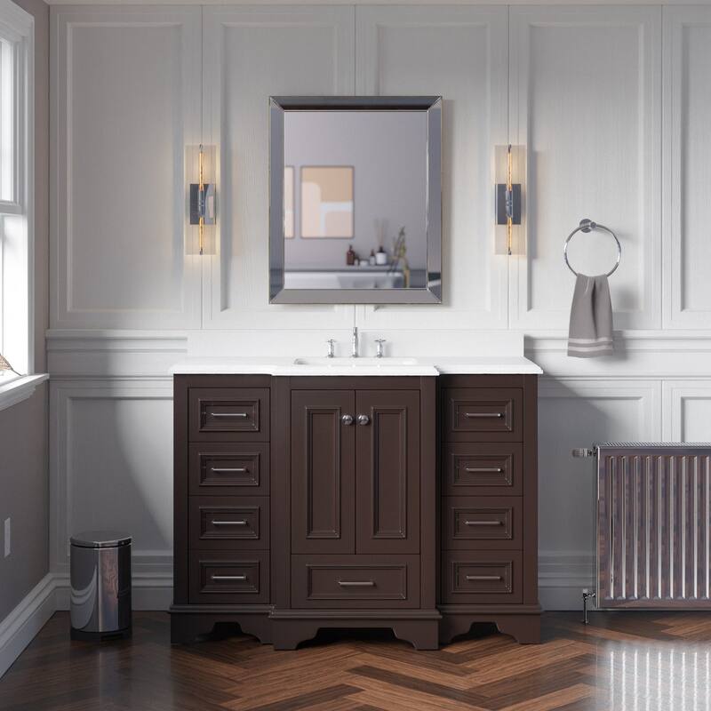 KitchenBathCollection Nantucket 48" Bathroom Vanity with Quartz Top - Chocolate