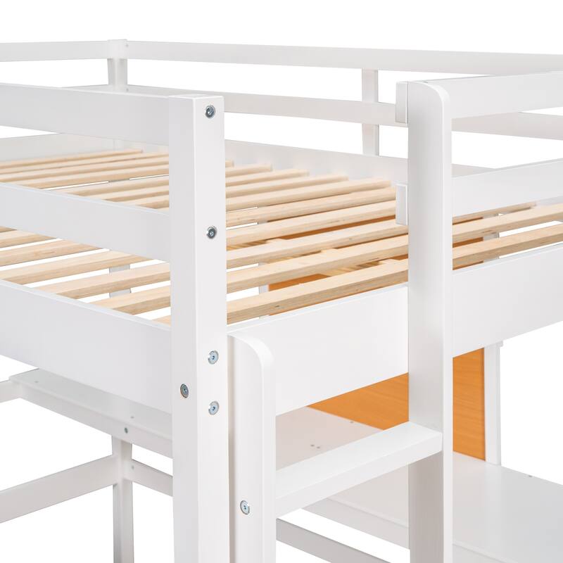 Twin/Full Size Wooden Loft Bed with Built-in Desk, Writing Board, and 2 Drawers, Space-Saving Loft Bed for Kids