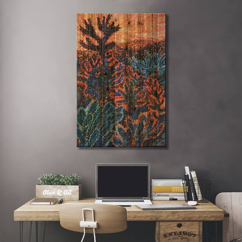 Sunset On Tanque Verde Ranch In Arizona Print On Wood by Tanbelia - Multi-Color
