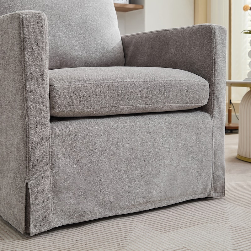 Swivel Accent Chair, Upholstered Skirted Swivel Chair with Removable Back Cushion, 360 Degree Comfy Armchair