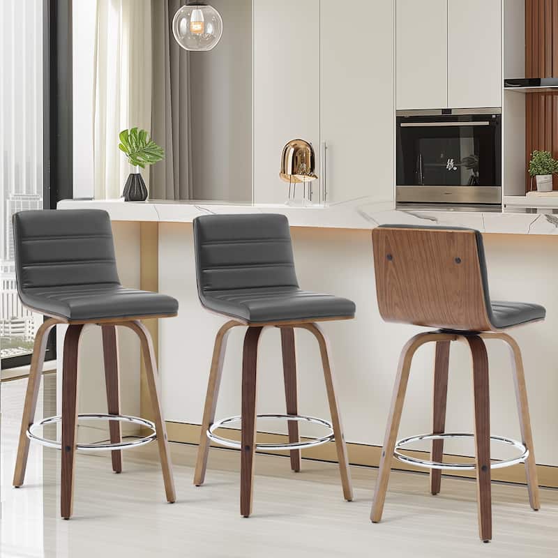 26"/29" Faux Leather Swivel Bar/Counter Stools, Set of 2/3 - Set of 3 - Grey - Counter Height