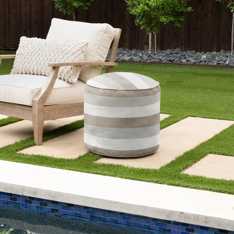 Sorra Home Sunbrella Outdoor Bean Pouf - 20 in W x 20 in D x 18 in H - Natural