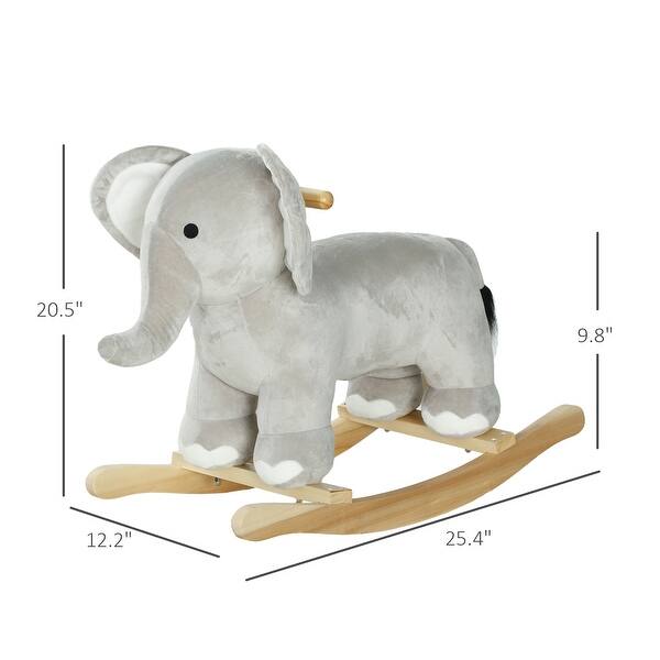 dimension image slide 0 of 2, Plush Elephant Ride-On Rocking Horse with Sounds, Safe and Comfortable for Toddlers 2-4 Years