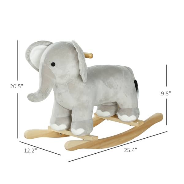 dimension image slide 0 of 2, Rocking Horse, Kids Rocking Animal, Elephant Rocker with Realistic Sounds, Plush Ride on Toy for Years 2-4, Gray