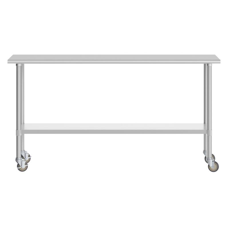Commercial Stainless Steel 18 Gauge Worktable with Undershelf and Casters