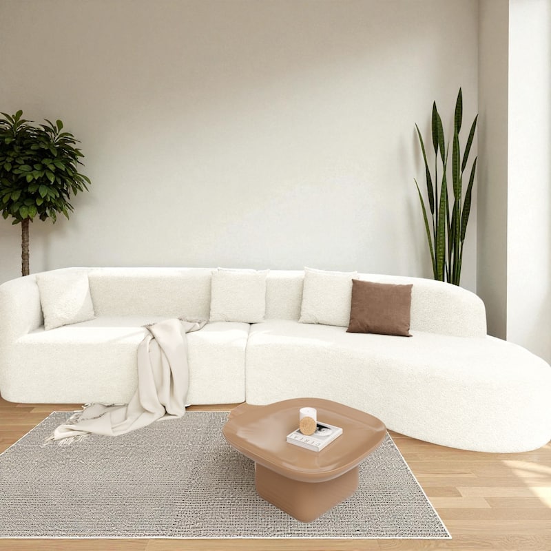 132" Modern Curved Sectional Sofa, 2-Piece Chenille Modular Couch with Pillows, Sponge & Spring Cushion for Living Room