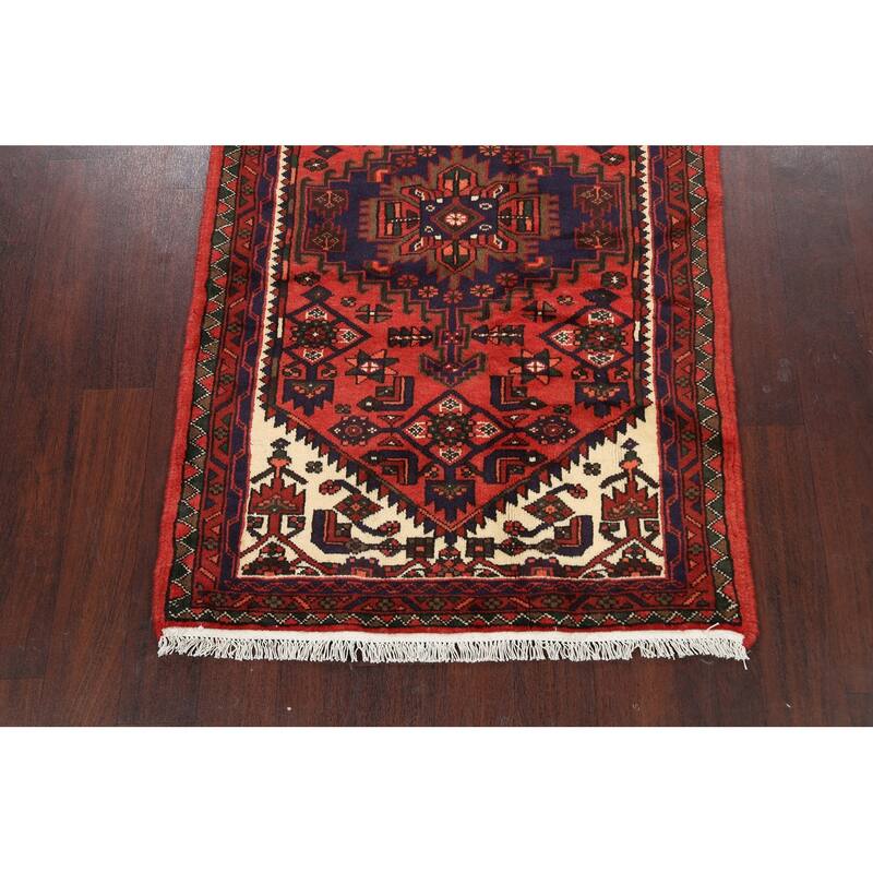 Geometric Hamedan Persian Area Rug Wool Handmade Foyer Carpet - 3'2" x 4'11"