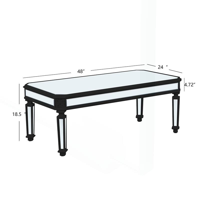 Vintage-Inspired Mirrored Coffee Table with Exquisite Carvings for Living and Office
