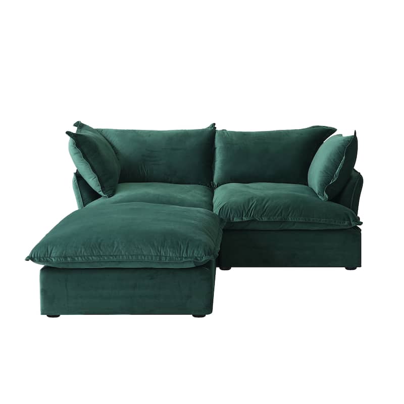 Velvet Sectional Sofa, Comfy Down Feather Deep Seat Modular Lounge Couch With Storage Ottoman