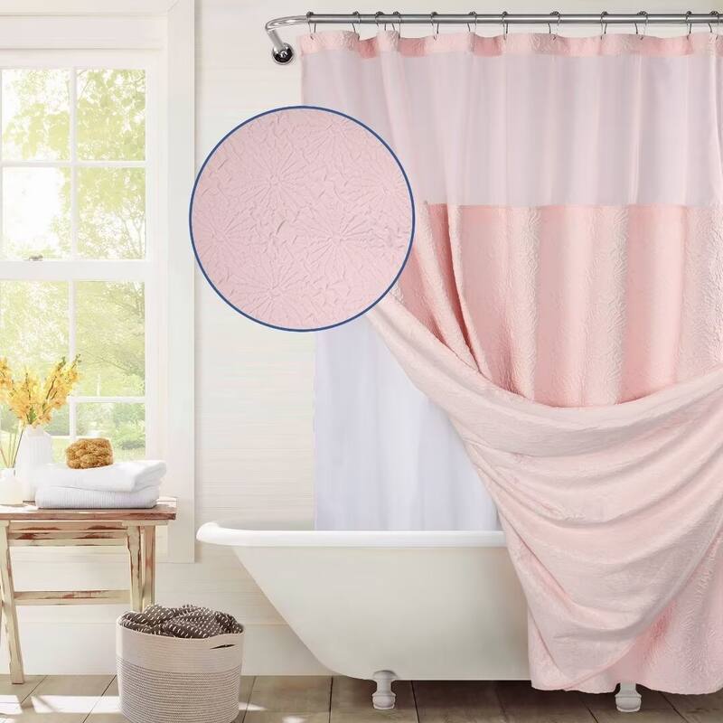 Starburst Crinkle Shower Curtain with Snap-in Liner 12 Hooks Included