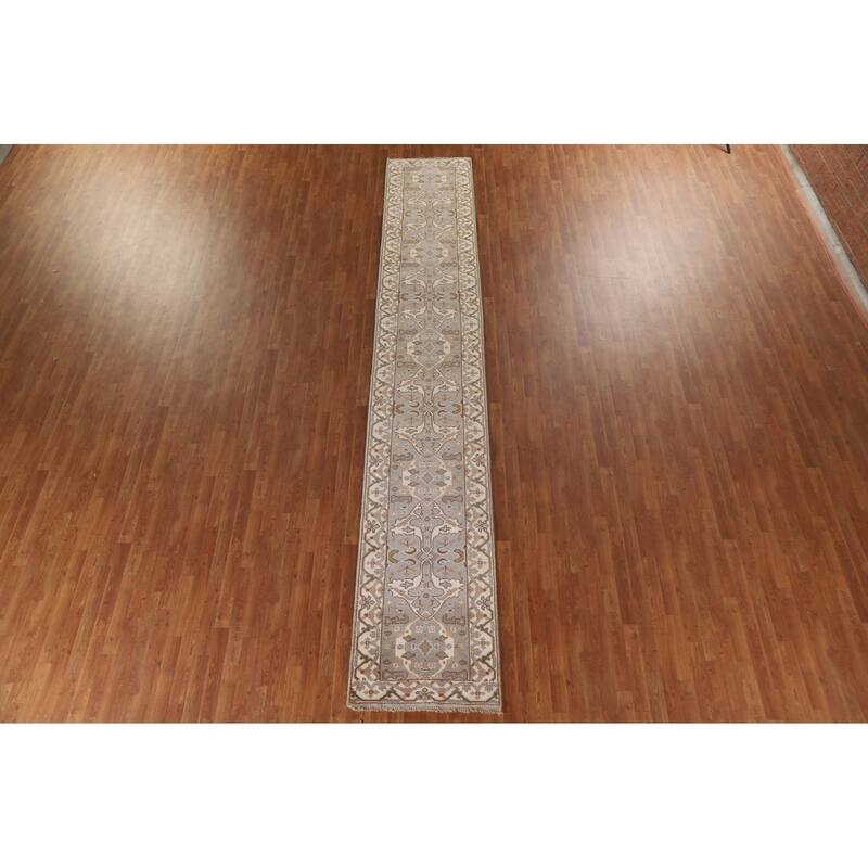 All-Over Oushak Oriental Runner Rug Handmade Wool Carpet - 2'7"x 15'6"