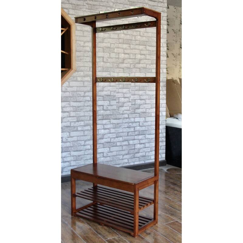 Bamboo Entryway Hall Tree with Storage Area