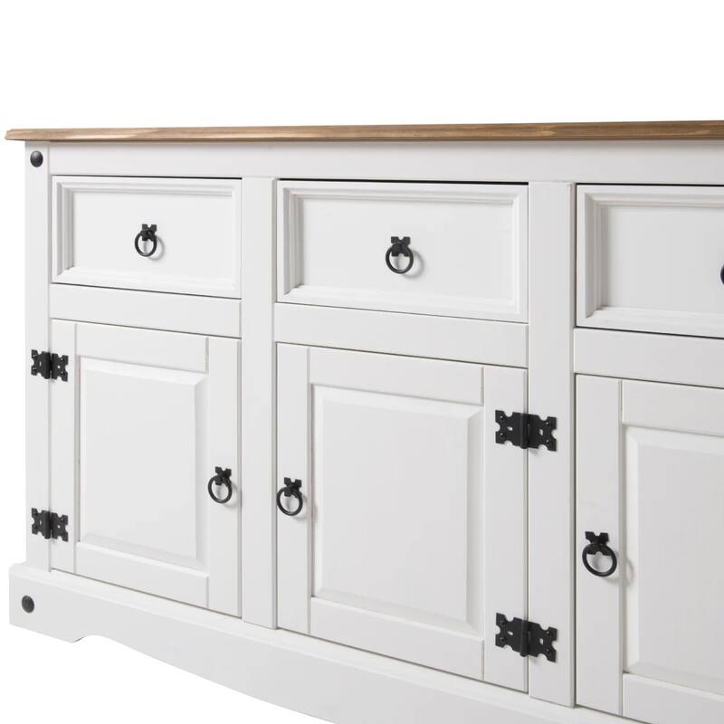 OS Home and Office Furniture Model COW388 Cottage Series Wood Buffet Sideboard in Distressed White