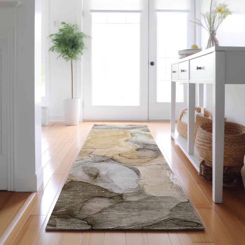 Premium Washable Super Soft Abstract Watercolor Mayfield Rug - Brown - 2' 3" x 7' 6" - Runner