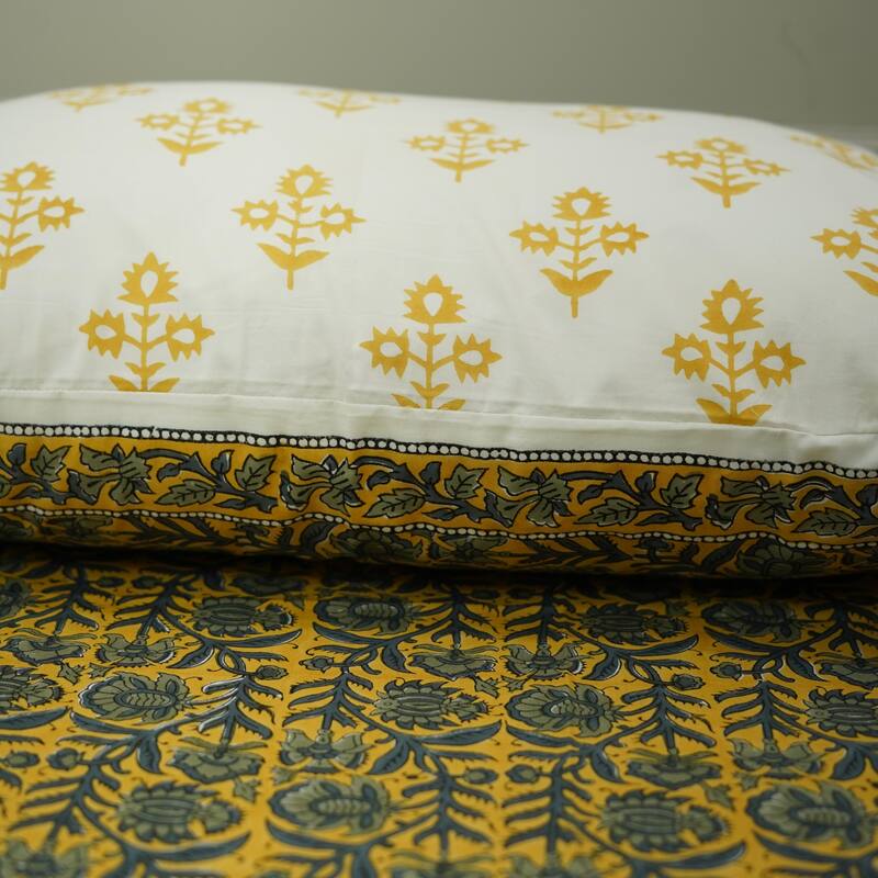 Fabdivine Handmade Block Print Flat Sheet or Bed Sheet Cotton Fabric Floral Home Decor