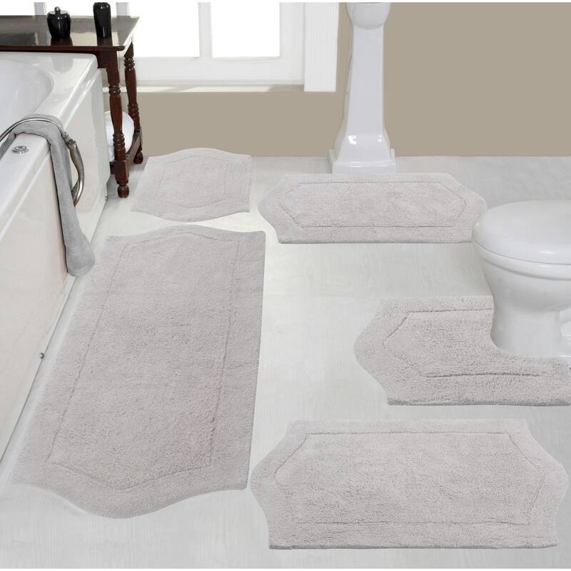 Waterford Collection 100% Cotton Non-Slip Bathroom Rug Set, Machine Washable Bath Rug, 5 Piece Bath Mat Set with Contour
